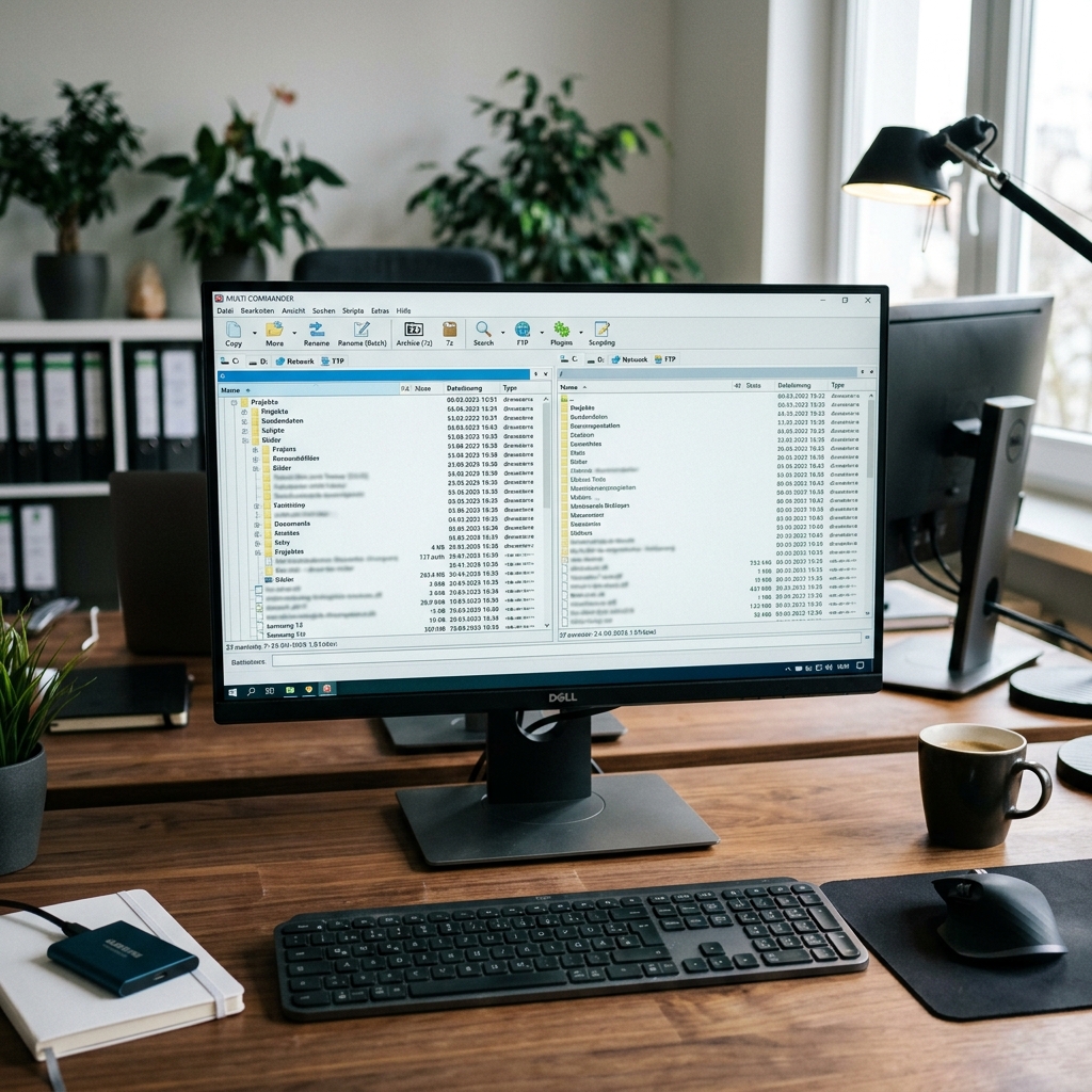 Büro mit Computer, Tastatur, Maus und Pflanzen