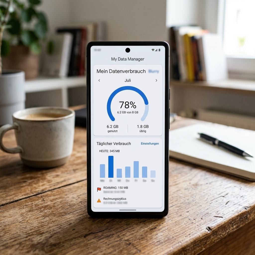 Abbildung eines Smartphones mit Datenverbrauchsanzeige