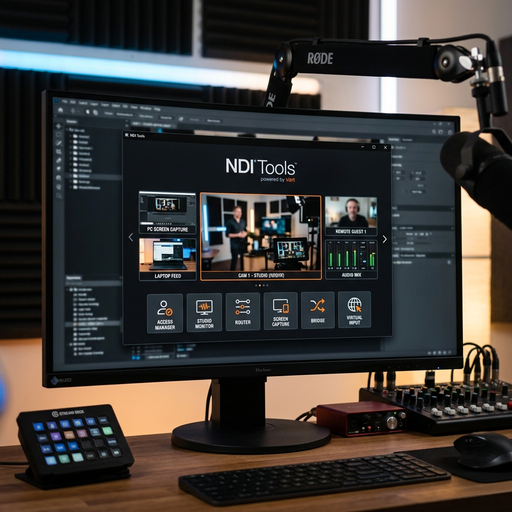 Screenshot der NDI Tools Software mit verschiedenen Funktionen.