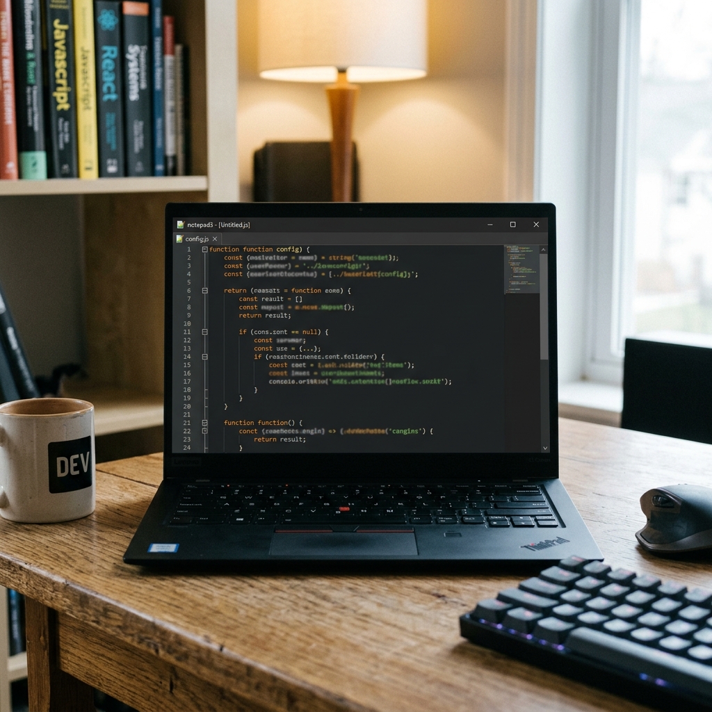 Laptop zeigt Programmiercode auf dem Bildschirm in einer stylischen Umgebung