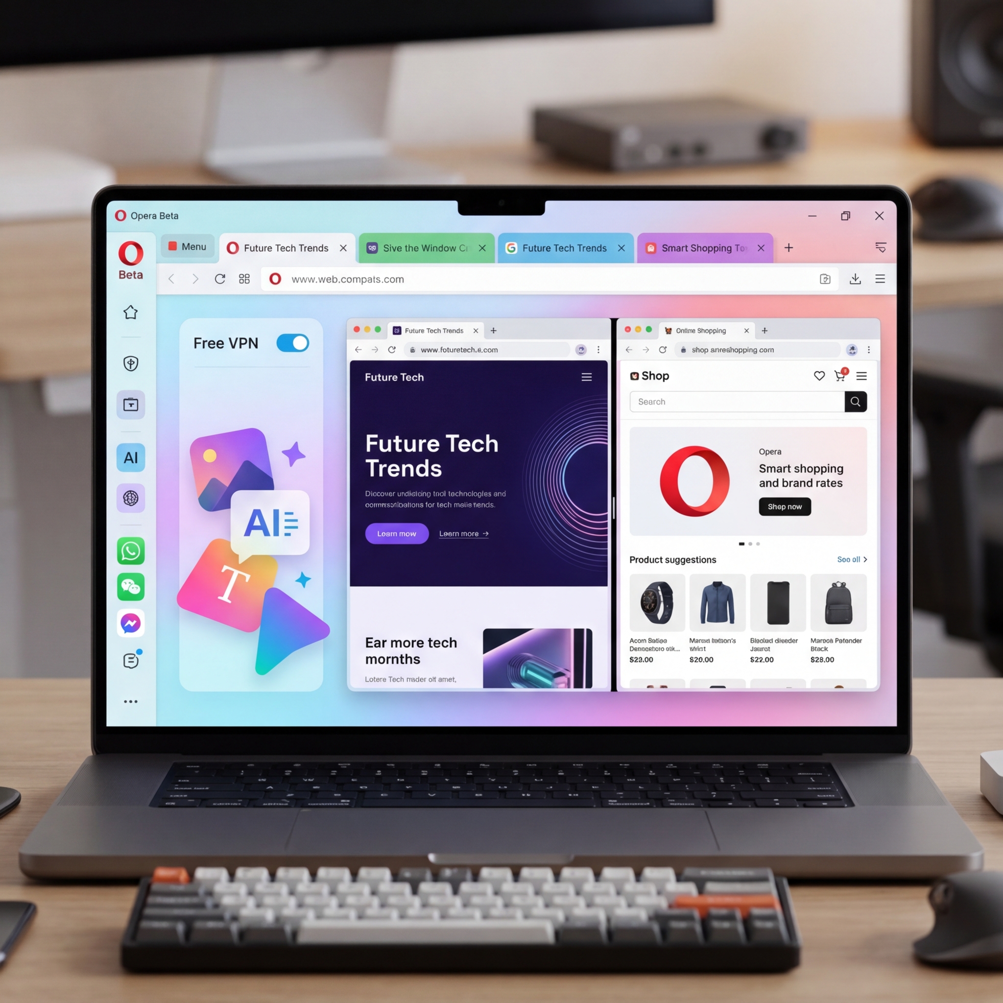 Laptop-Bildschirm mit offenen Webseiten und Anwendungen