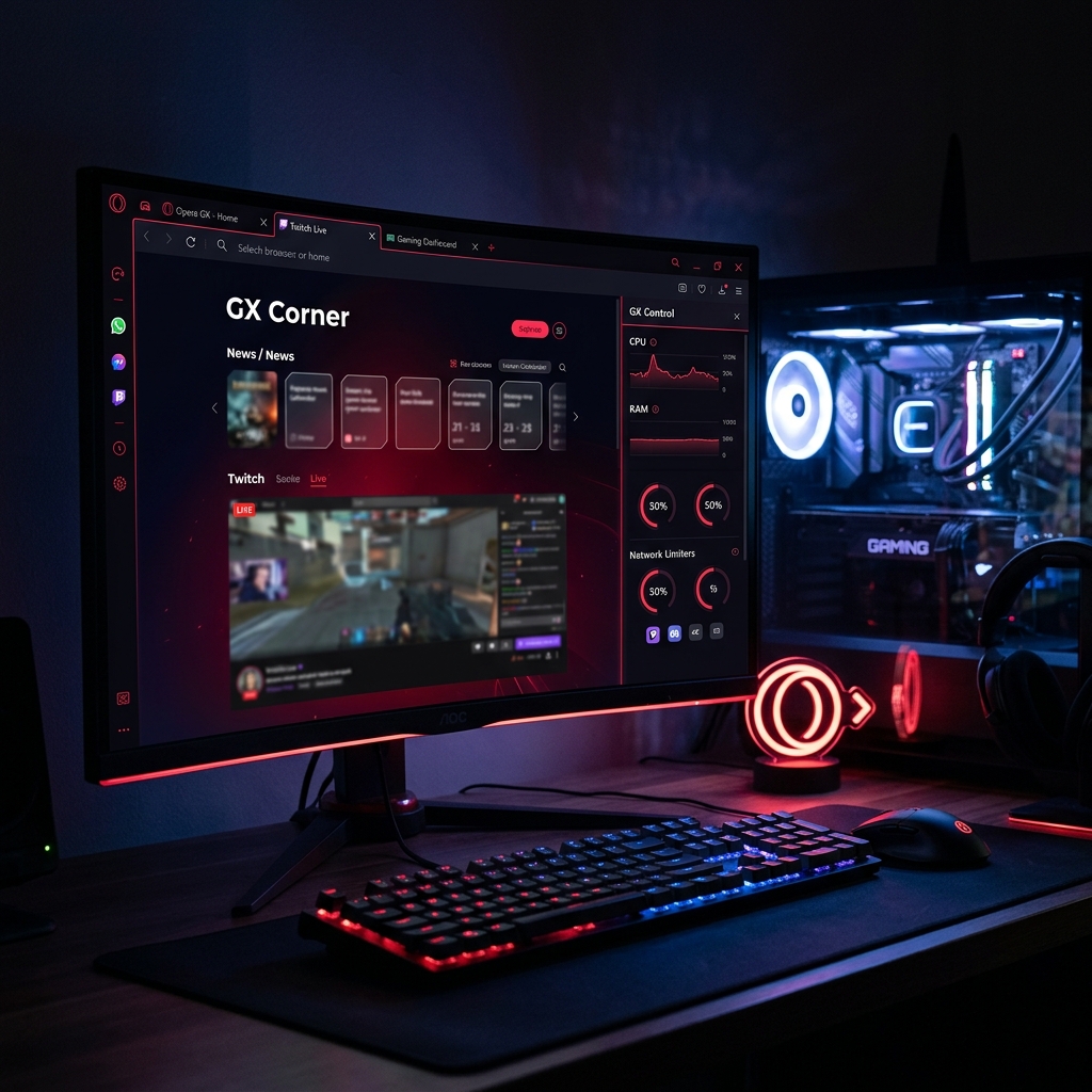 Bild eines Gaming Setups mit Monitor und RGB-Möbeln