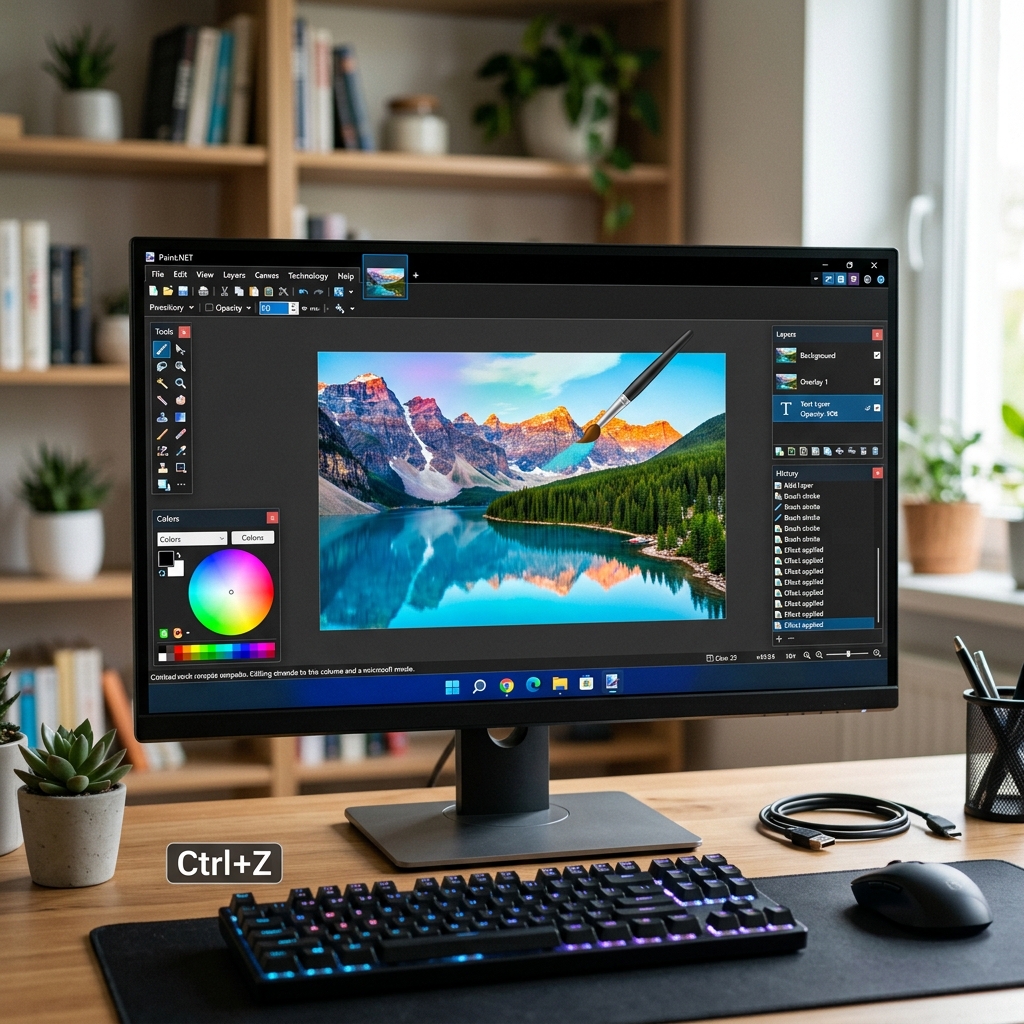 Monitor mit Bildbearbeitungssoftware und Landschaftsbild