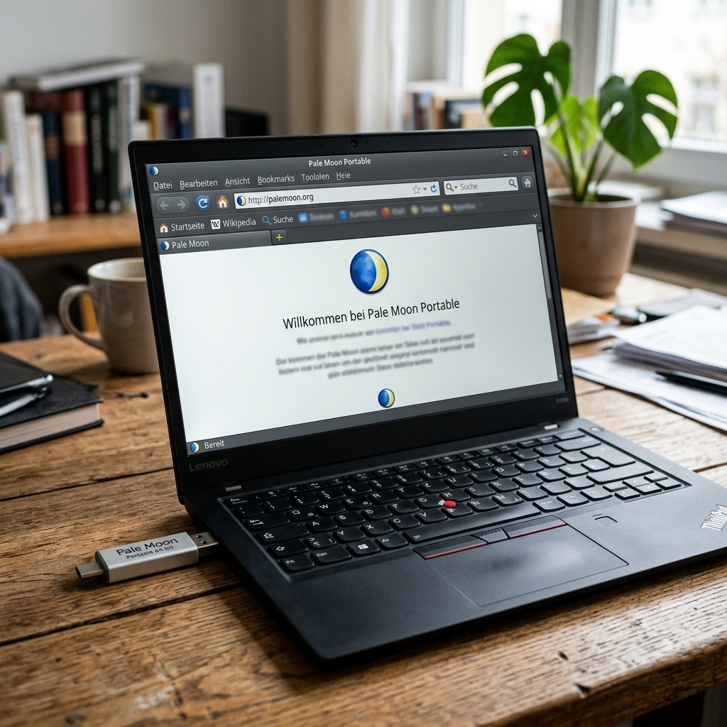 Laptop mit angezeigter Pale Moon Portable Webseite