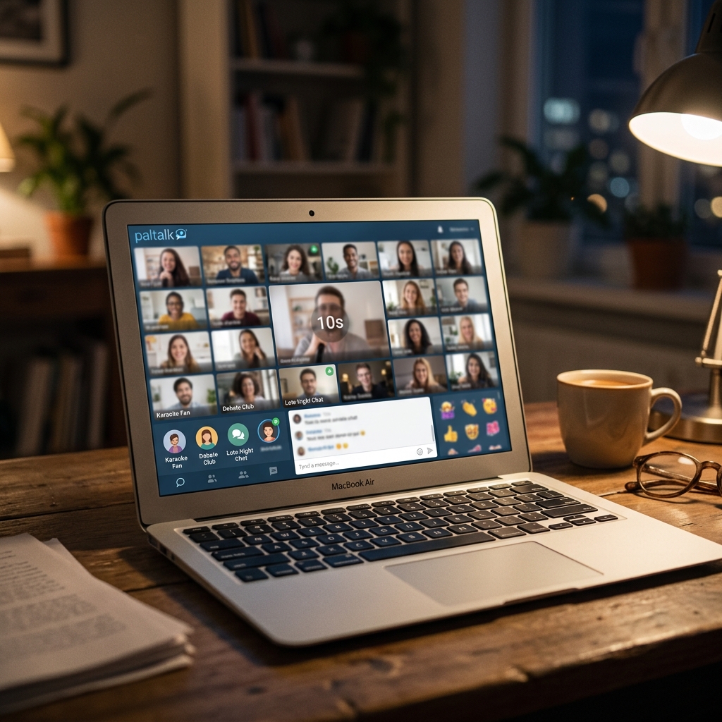 Laptop zeigt eine Videokonferenz mit mehreren Teilnehmern auf einem Bildschirm.