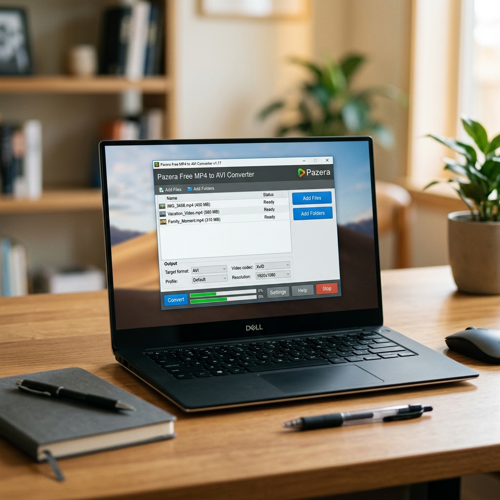 Bildschirm mit einem Videokonvertierungsprogramm und Laptop
