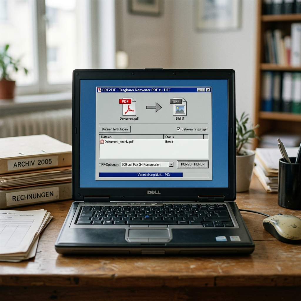 Laptop zeigt PDF zu TIFF Konverter Software