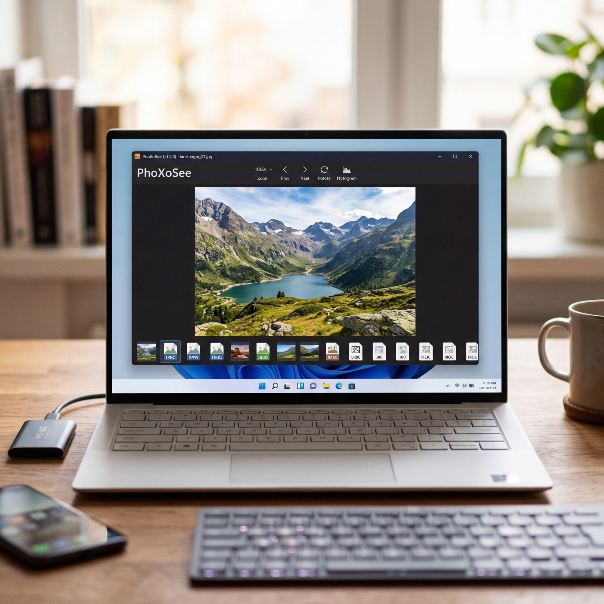 Ein Laptop zeigt ein Landschaftsbild auf dem Bildschirm.