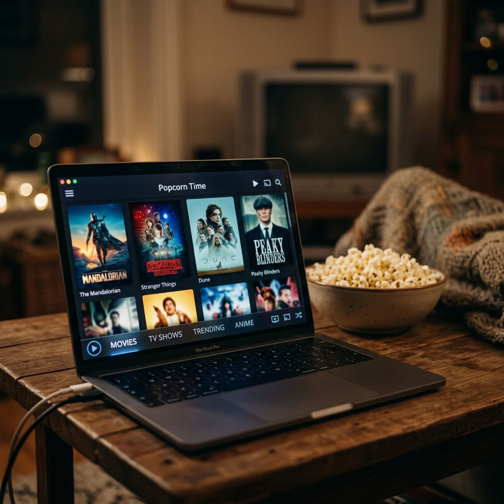 Laptop zeigt Filme und Serien auf der Streaming-Plattform Popcorn Time.