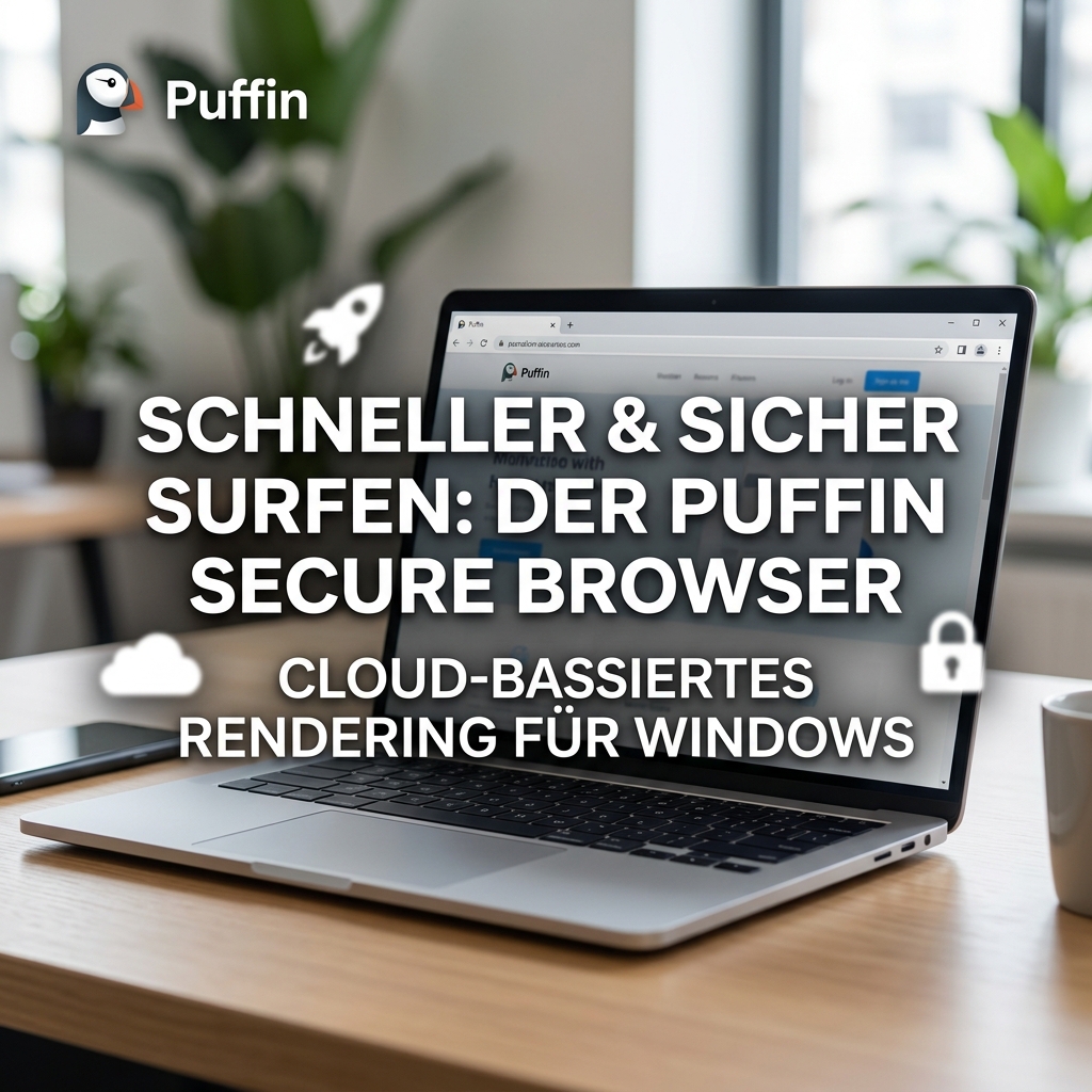 Laptop mit Puffin Secure Browser auf einem Tisch