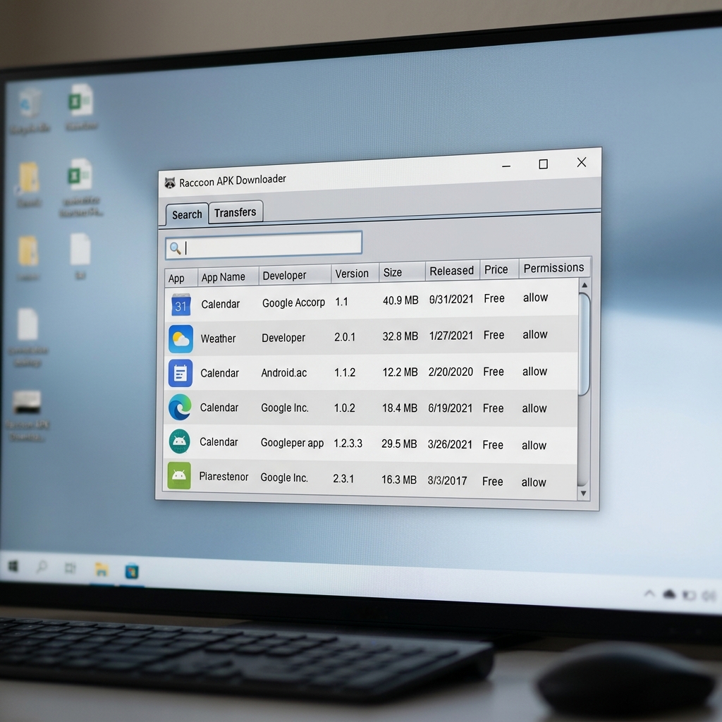 Screenshot of Raccoon APK Downloader app interface on a computer screen.