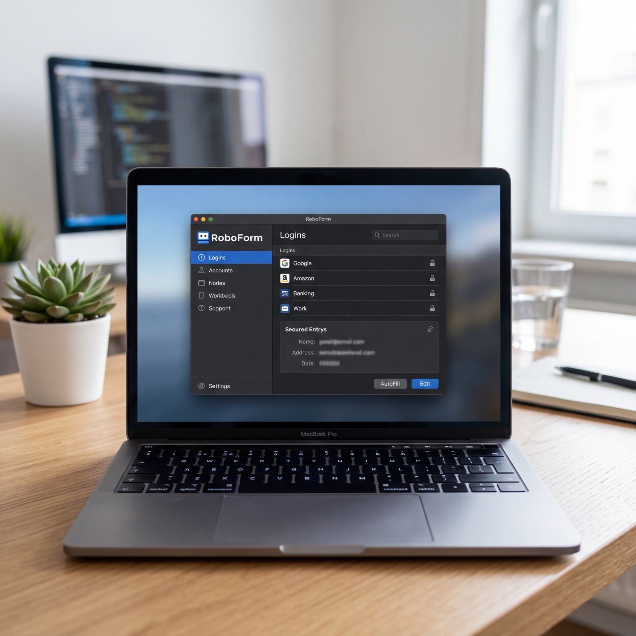 Laptopbildschirm zeigt RoboForm-Software mit Logins