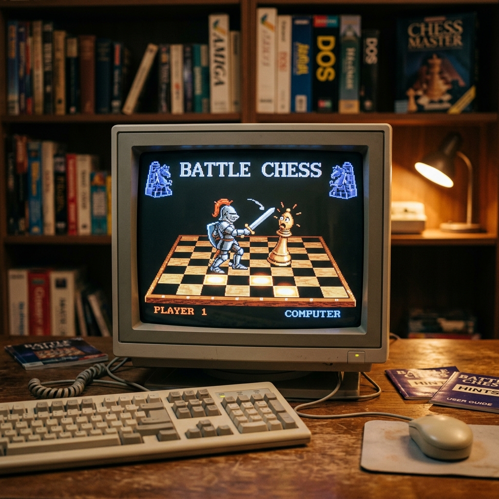 Retro-Spiel Battle Chess auf einem Computerbildschirm