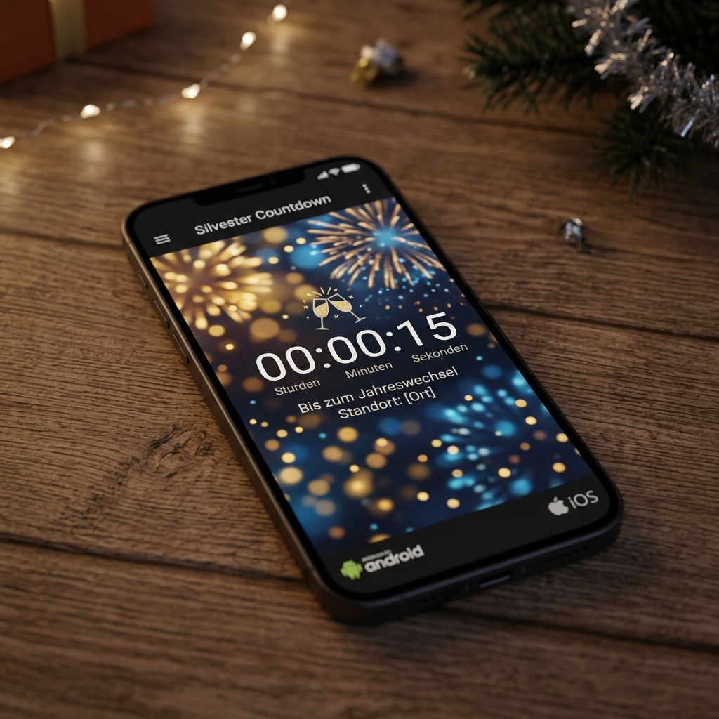 Smartphone mit Countdown bis zum Jahreswechsel