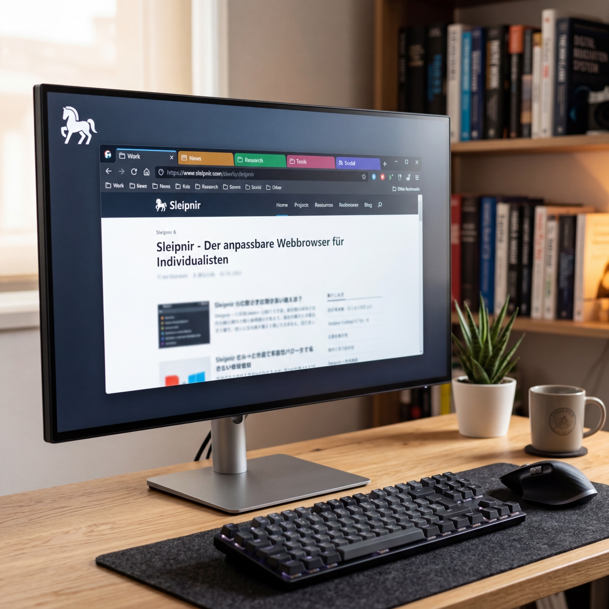 Monitor mit Sleipnir Webbrowser und Tastatur
