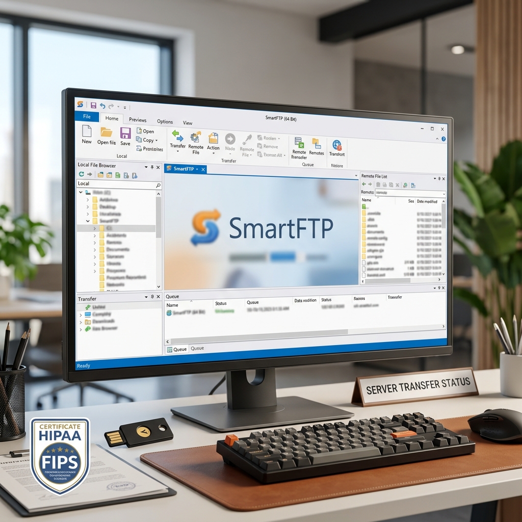 Screenshot der SmartFTP-Anwendungsoberfläche auf einem Monitor