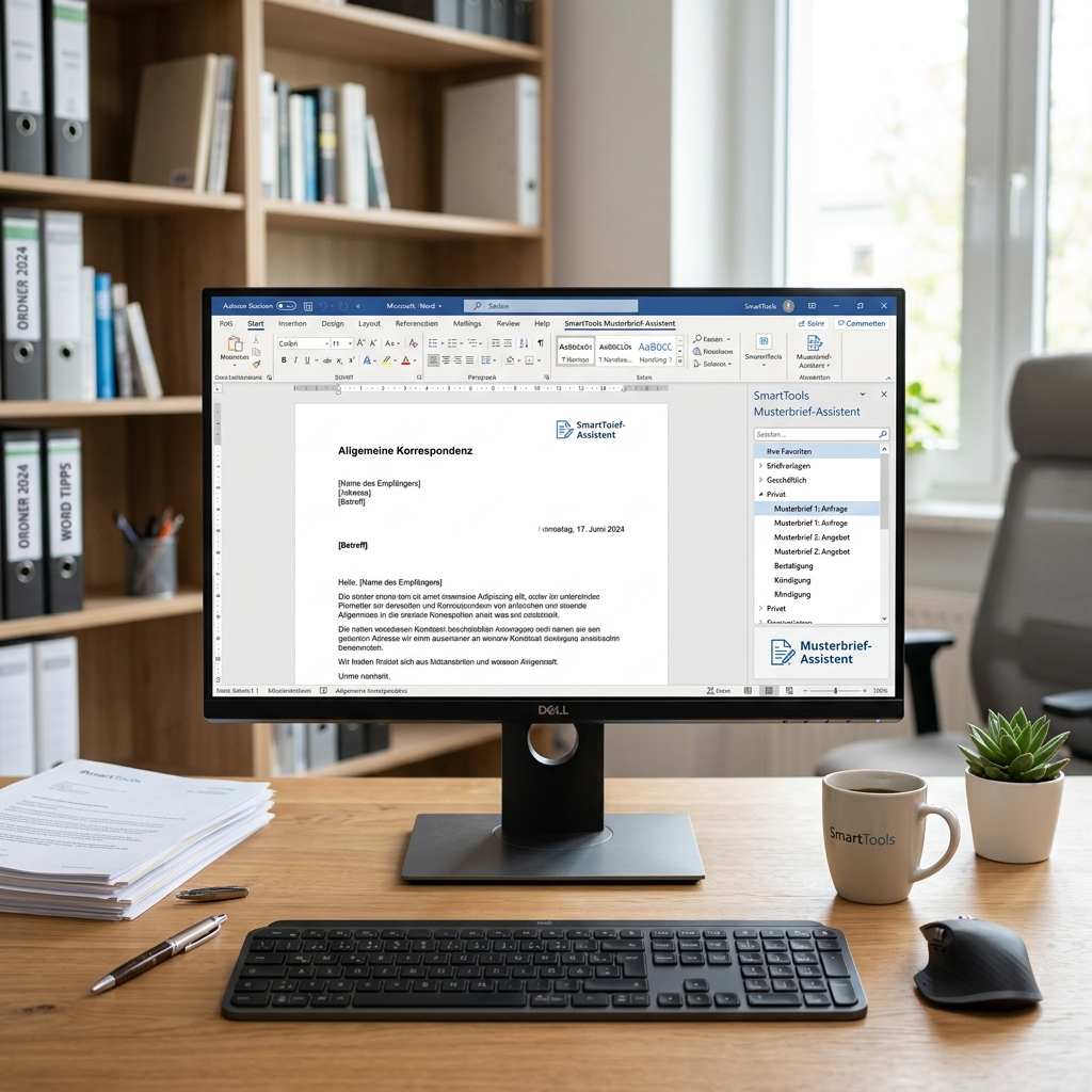 Büro mit Computer, Tastatur, Dokumenten und Pflanze