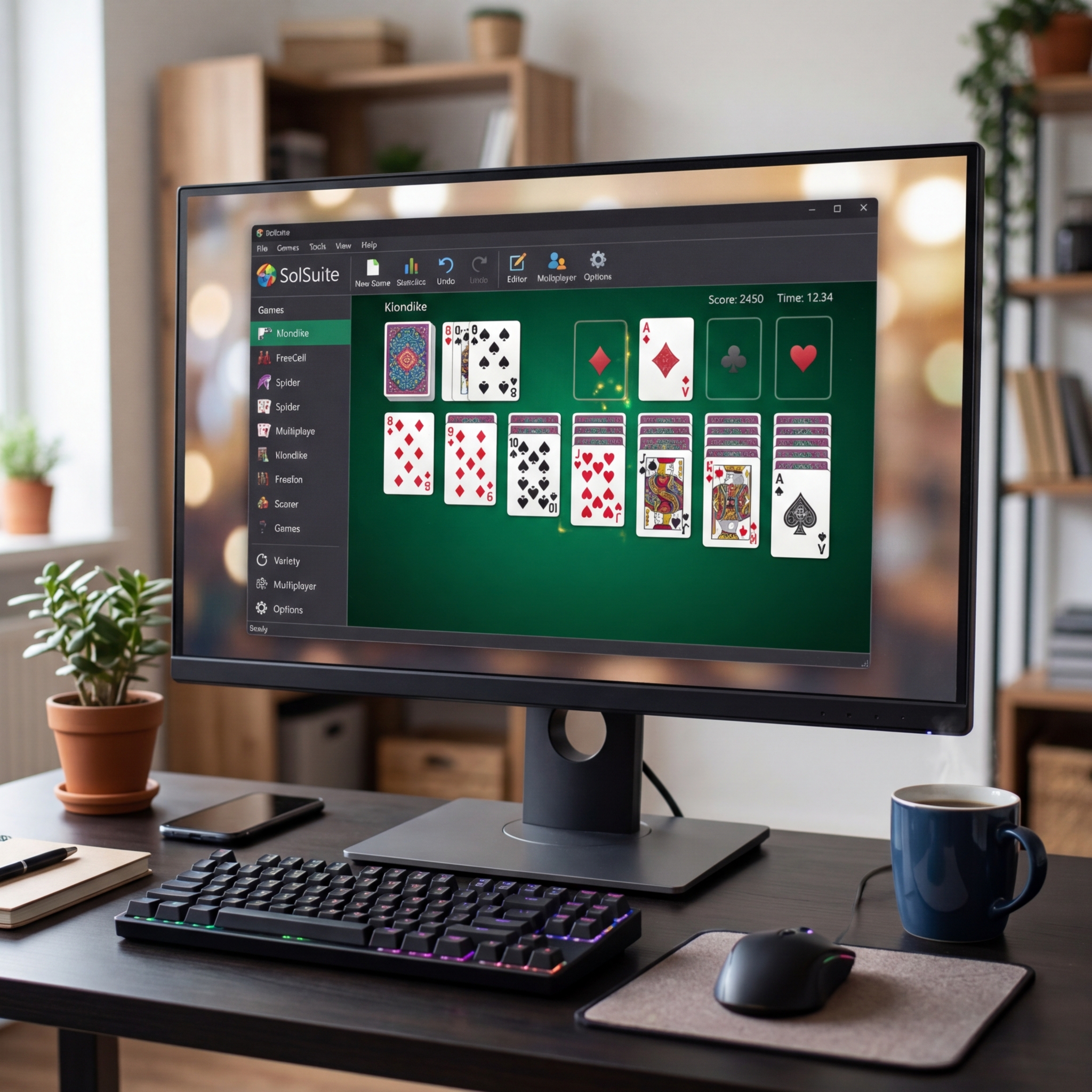 Ein Computerbildschirm zeigt ein Solitärspiel mit Karten.