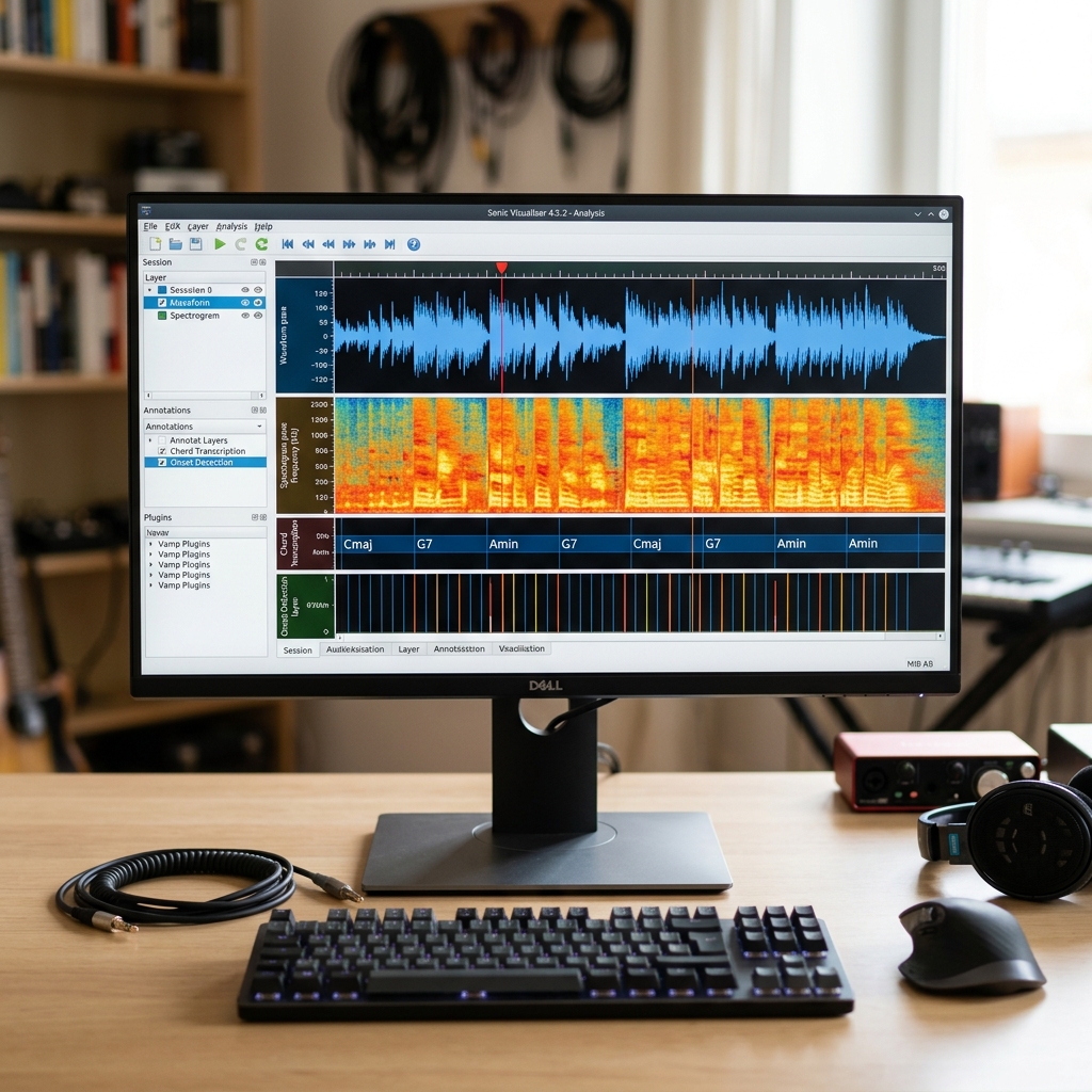 Analysefenster von Musiksoftware auf einem Computerbildschirm