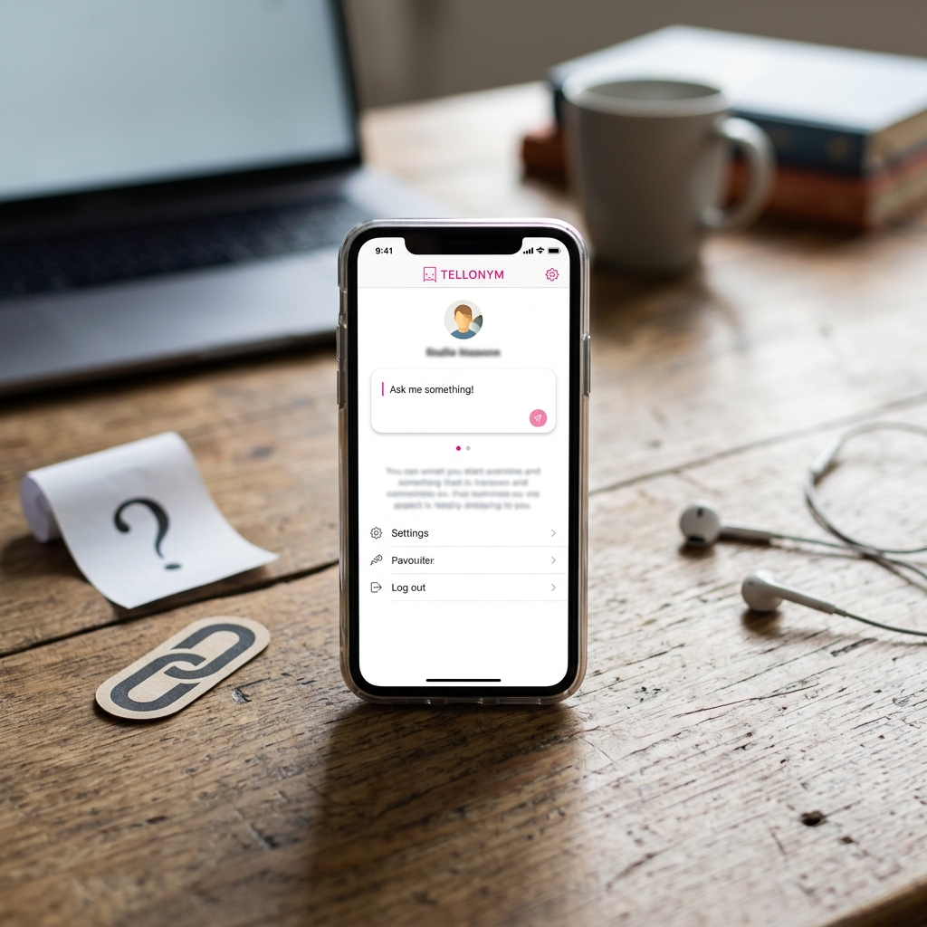 Smartphone mit Tellonym-App und Notiz auf einem Tisch