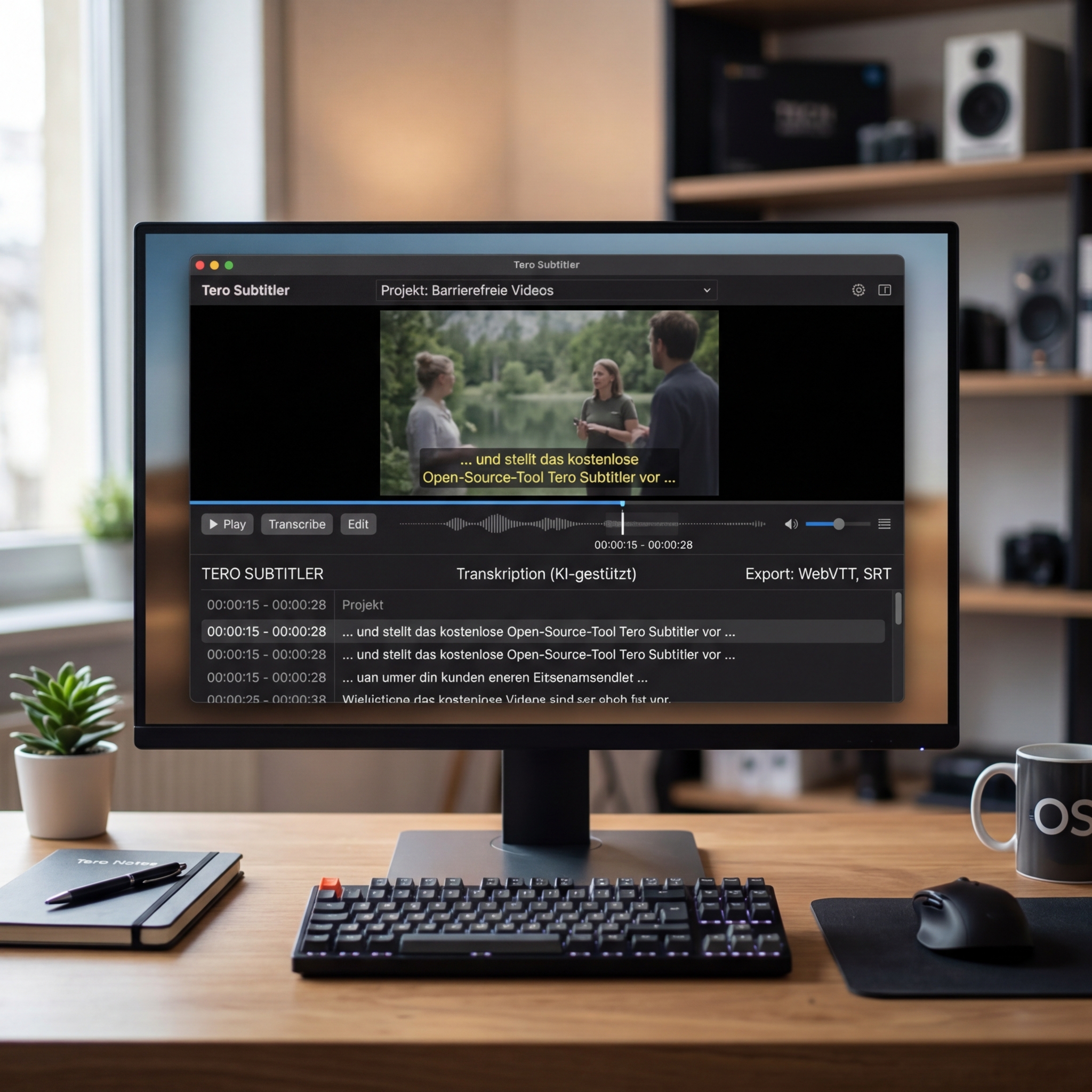Screenshot der Tero Subtitle Software auf einem Computerbildschirm