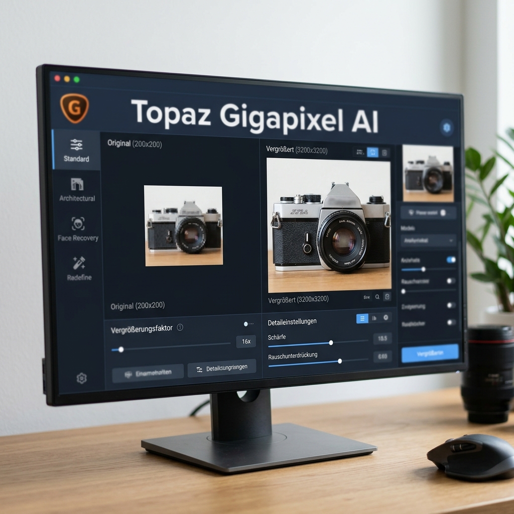 Screenshot der Topaz Gigapixel AI Software zur Bildvergrößerung