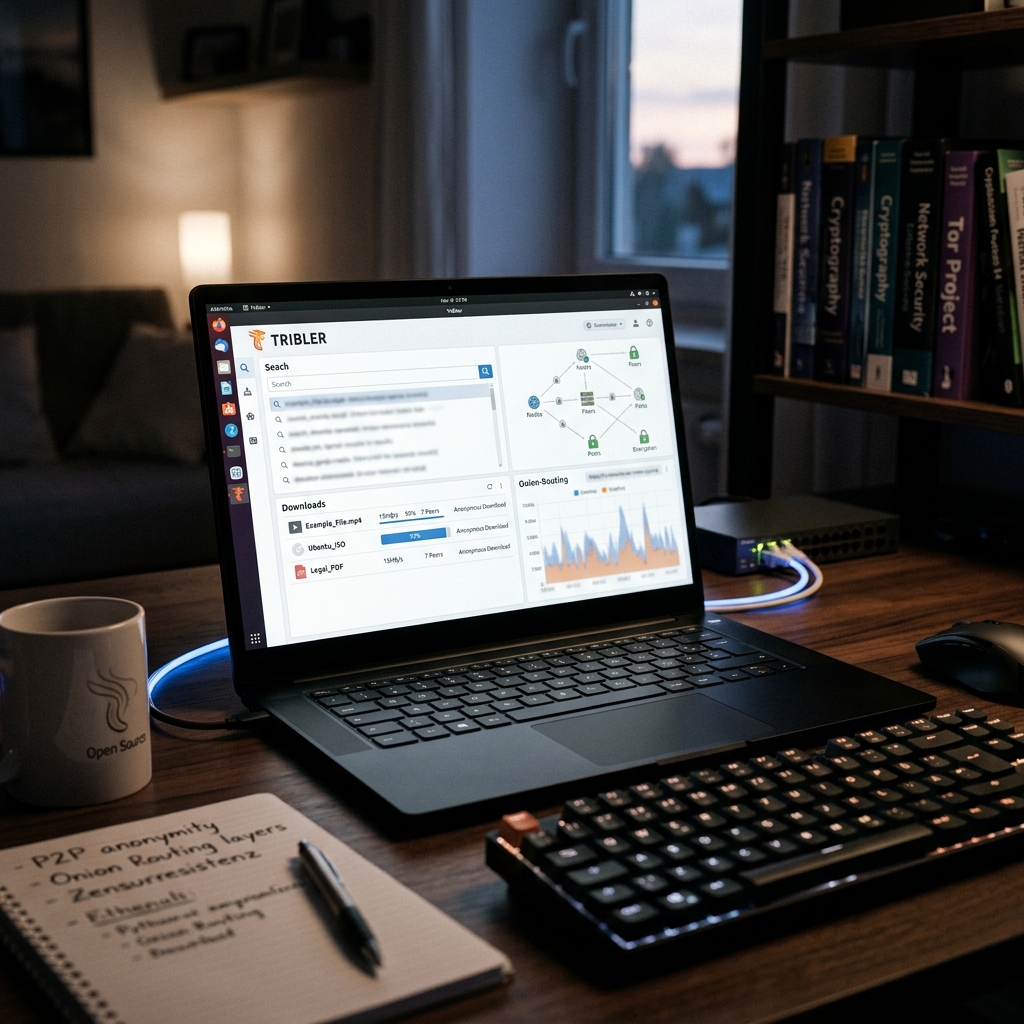 Laptop mit offener Softwareoberfläche und Notizblock auf einem Tisch