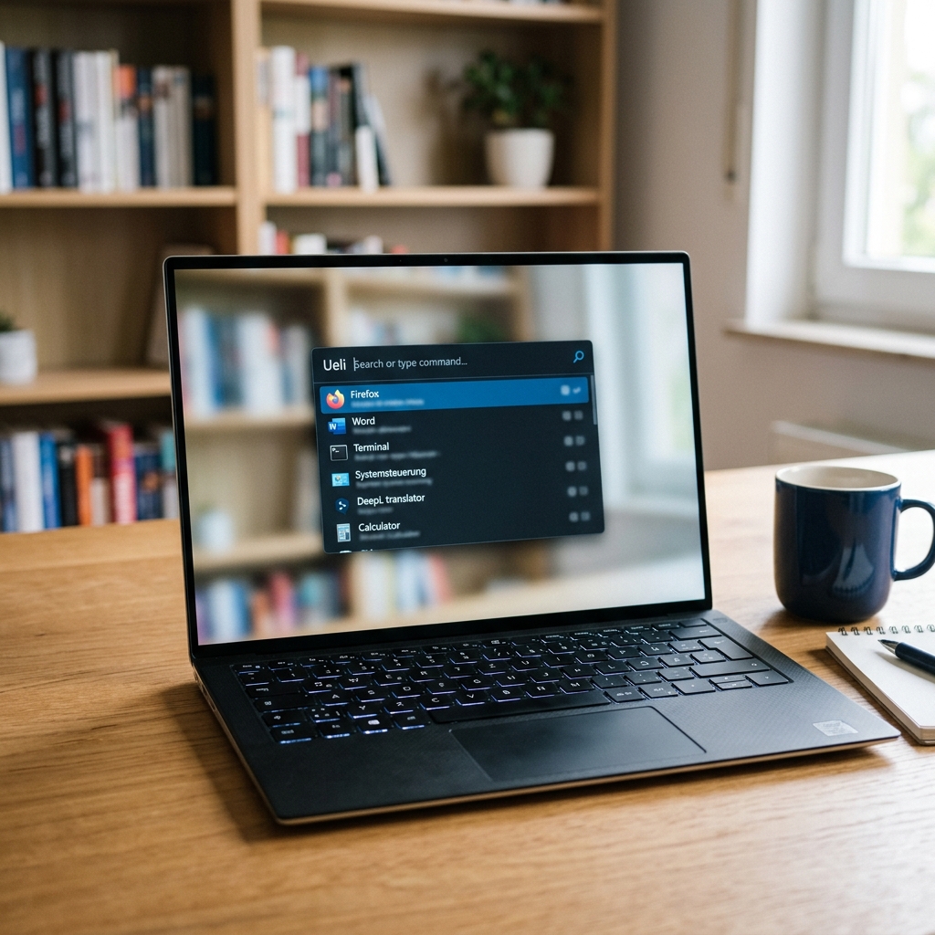 Laptop auf einem Holztisch mit offener Benutzeroberfläche