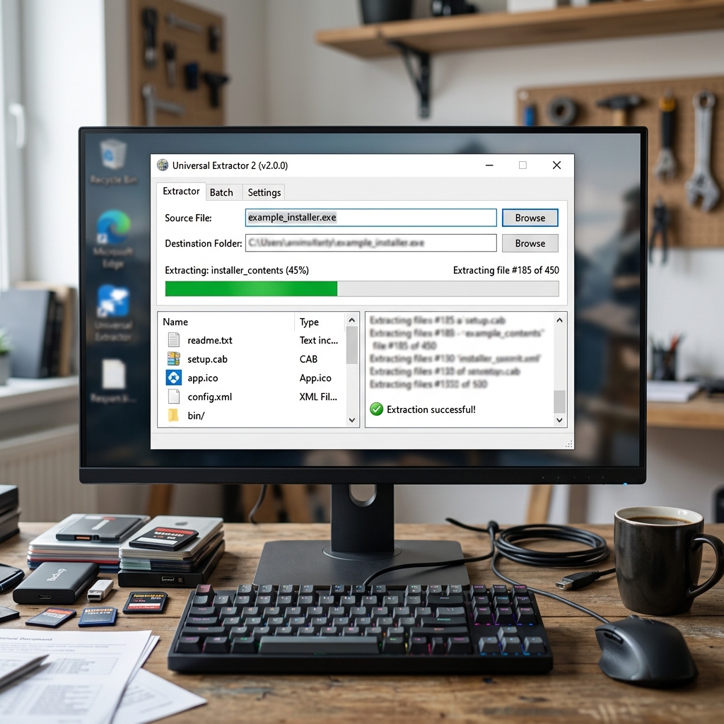 Bild eines Computerbildschirms mit Universal Extractor Software