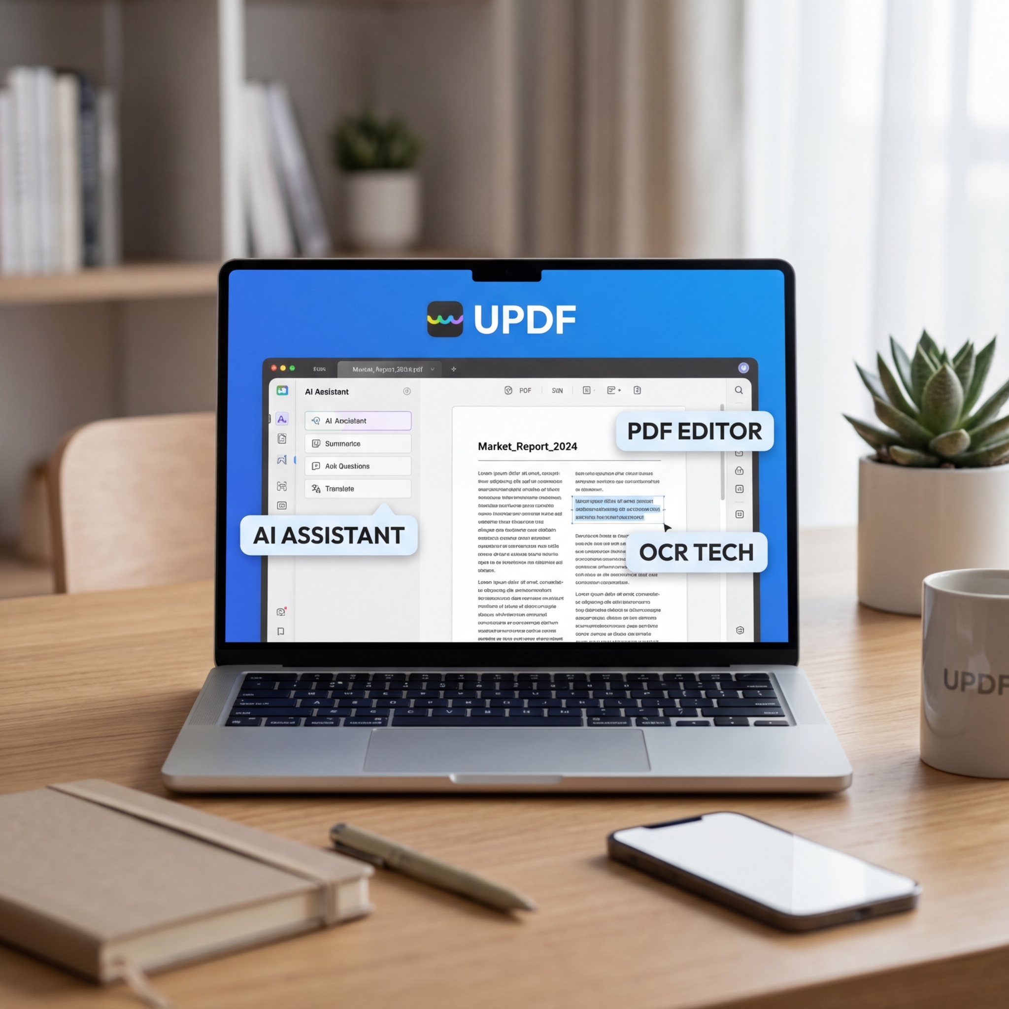Laptop mit UPDF PDF Editor auf dem Bildschirm