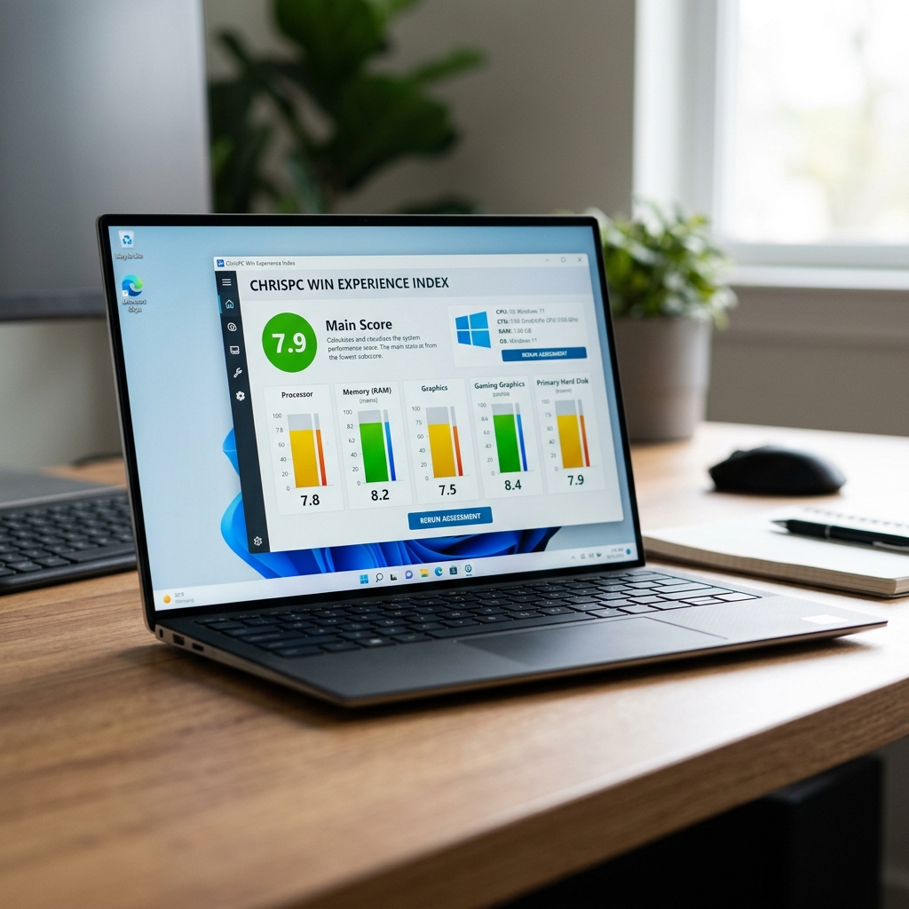 Laptop mit Windows Experience Index auf dem Bildschirm