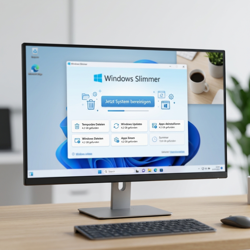 Screenshot von Windows Slimmer Software auf einem Desktop-Monitor