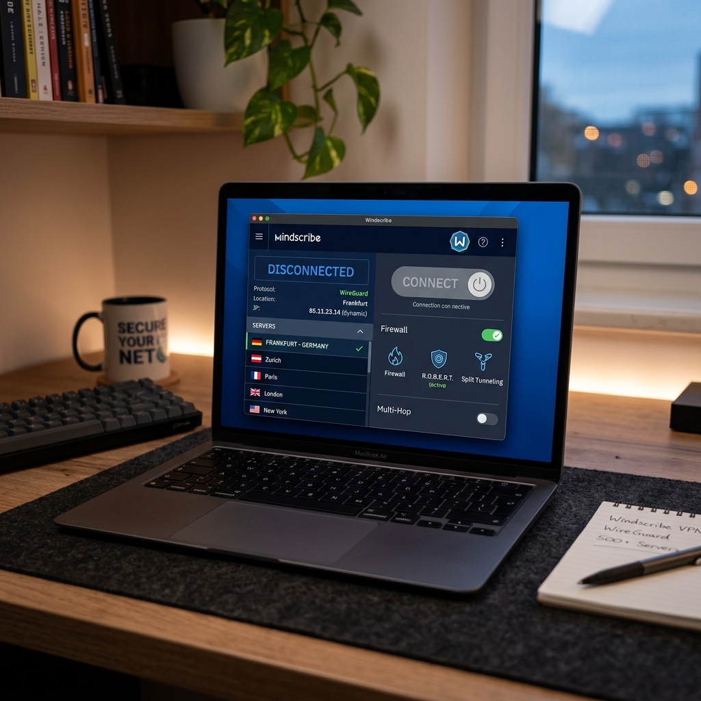 Screenshot von Windscribe VPN mit verbundenem Server