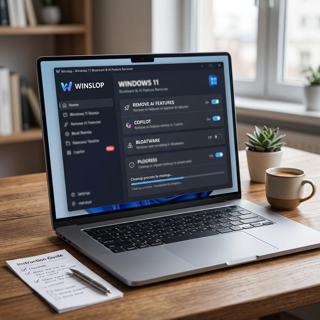 Laptop mit Windows 11 Bloatware und AI Feature Remover Software