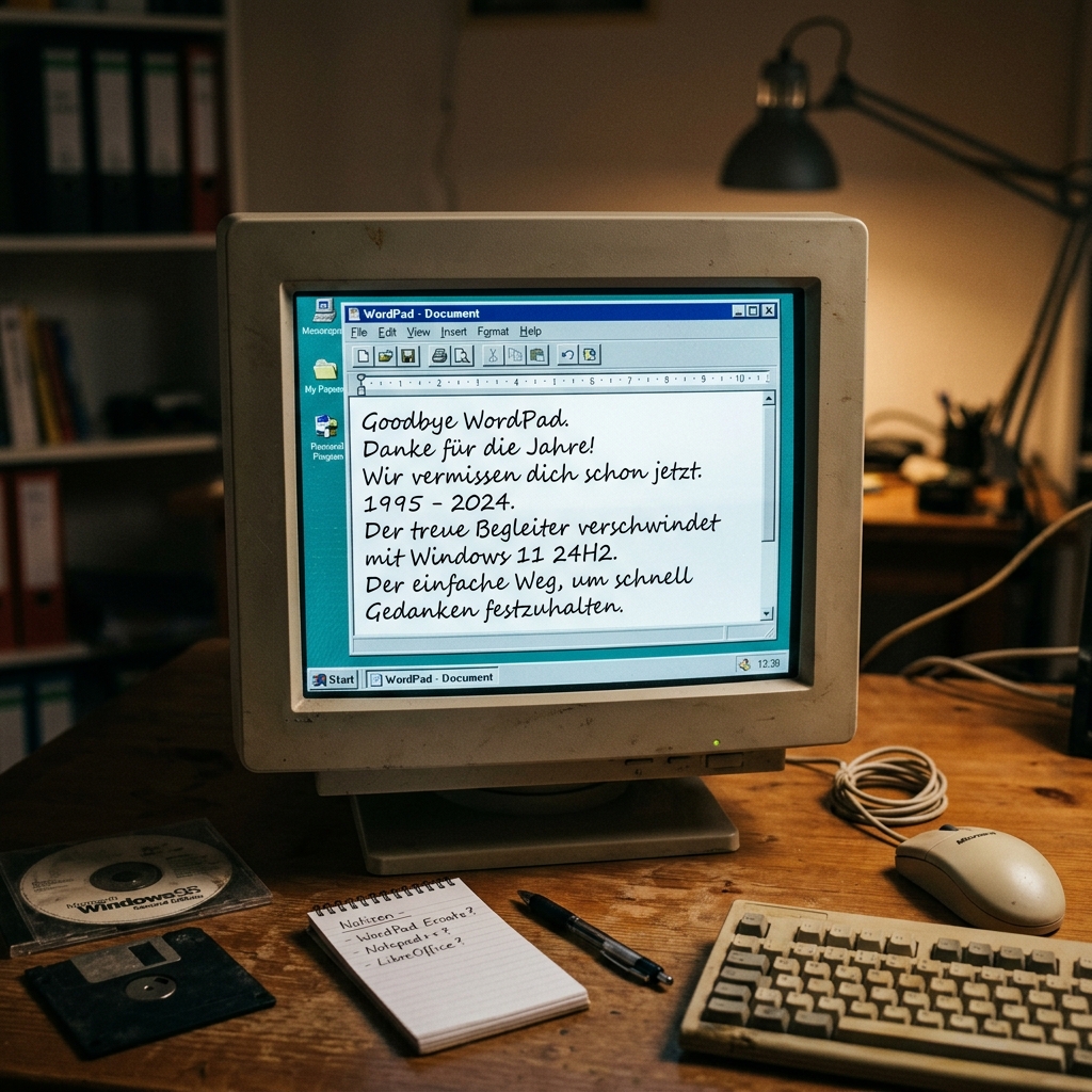 Computerbildschirm mit Abschiedsnachricht zu WordPad