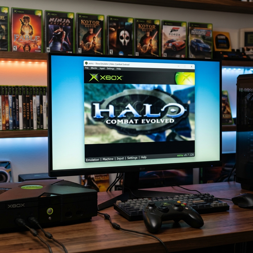 Xbox Emulator mit Halo Combat Evolved auf dem Bildschirm