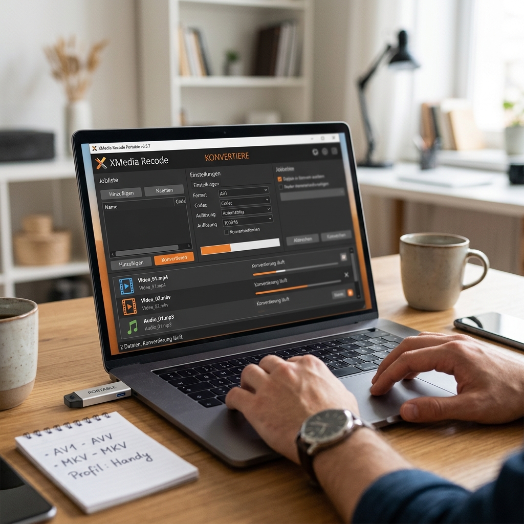 Nutzung der XMedia Recode Software auf einem Laptop