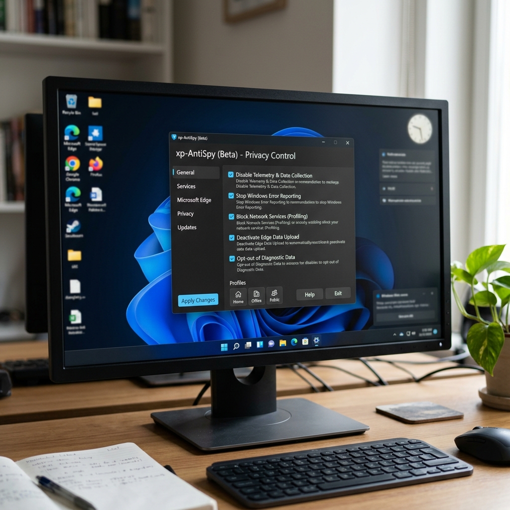 Computerbildschirm mit xp-AntiSpy Privatsphäre Einstellungen