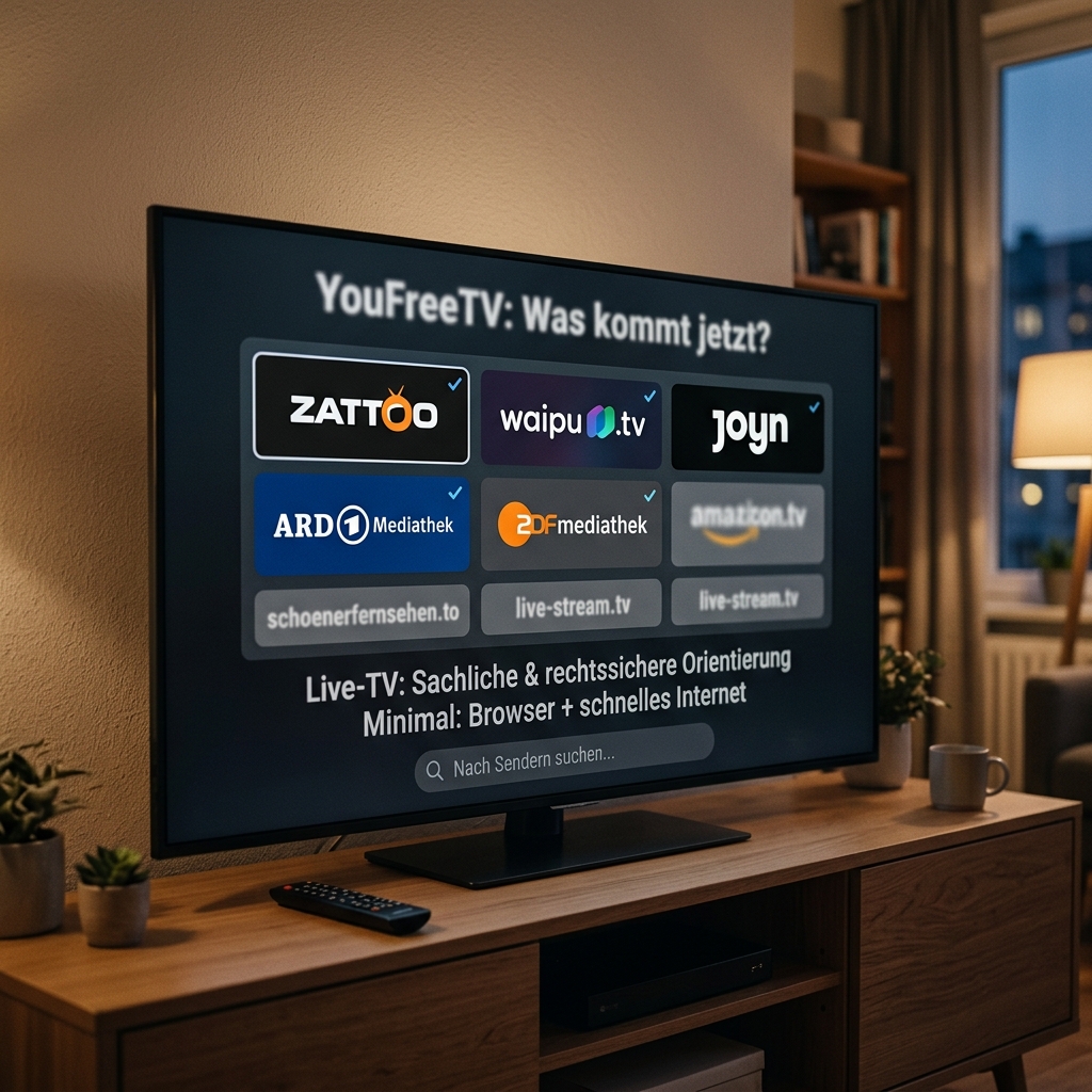 Fernsehbildschirm mit verschiedenen Streaming-Diensten