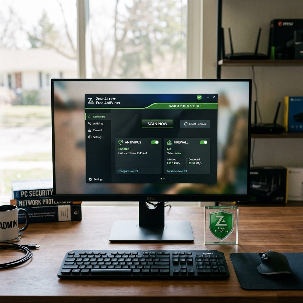 Bildschirm mit ZONELAB Free AntiVirus Software Dashboard